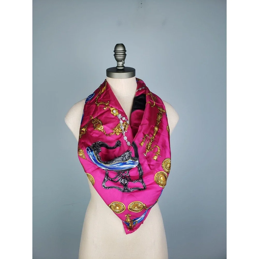 NWT Moschino Loves Chippendale‎ Too 100% Silk Scarf Hot Pink Eccentric Luxury